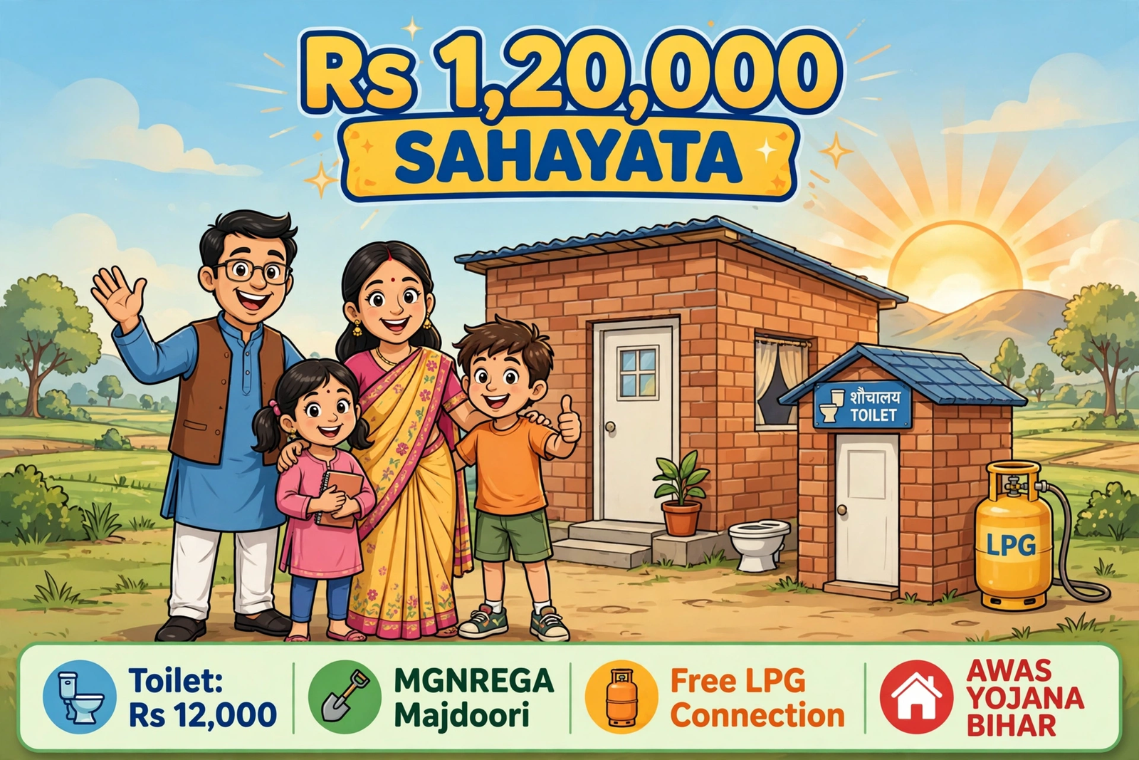 Awas yojana Bihar me milne wali rashi Rs 1,20,000 sahayata