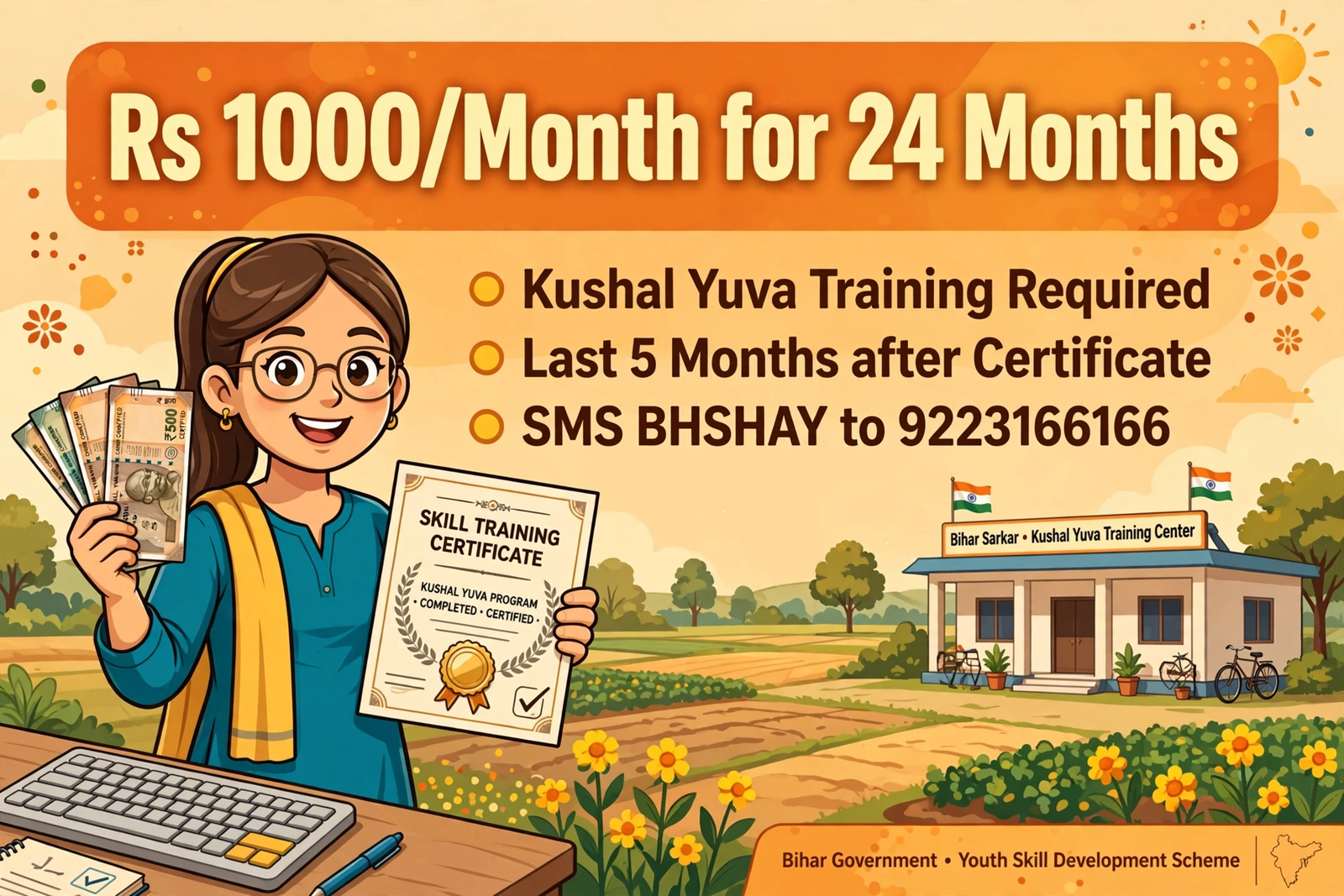 bihar berojgari bhatta 1000 rupaye kushal yuva training