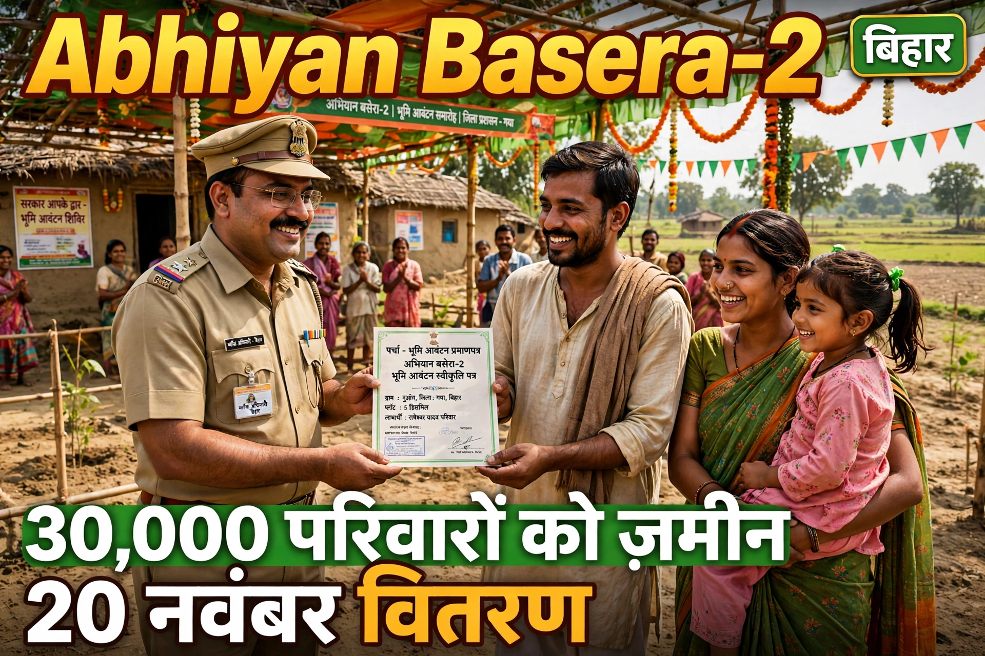 Abhiyan Basera-2 Bihar 2026: 30,000 परिवारों को ज़मीन का पर्चा, 20 नवंबर वितरण