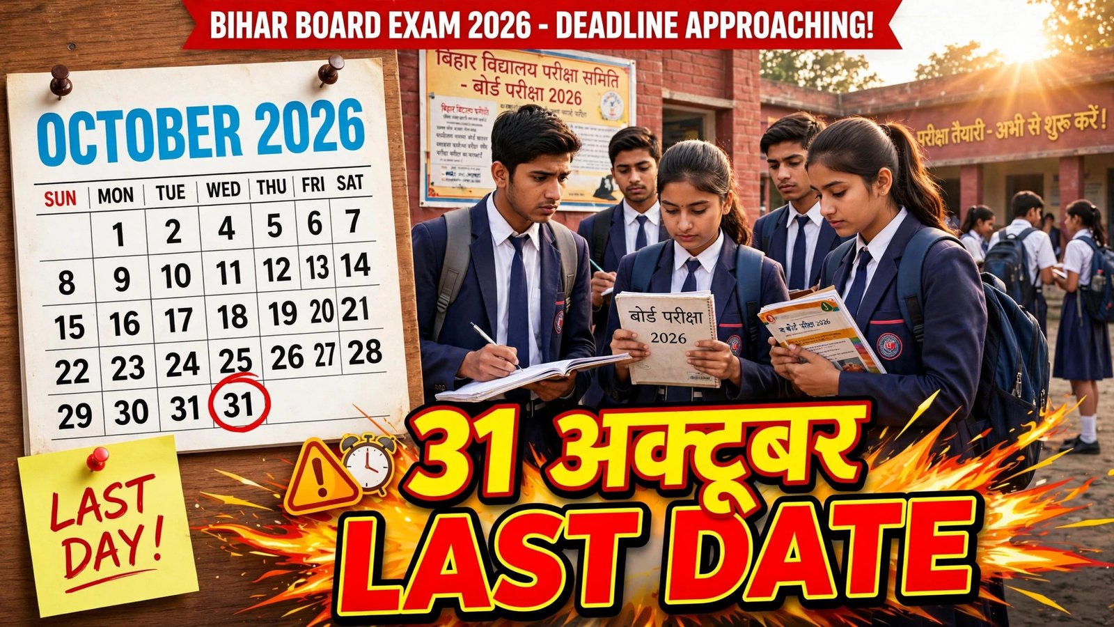 BSEB ने Date बढ़ाया: 10th-12th Exam Form 2027 अब 16-31 October तक, Late Fee के साथ कैसे भरें