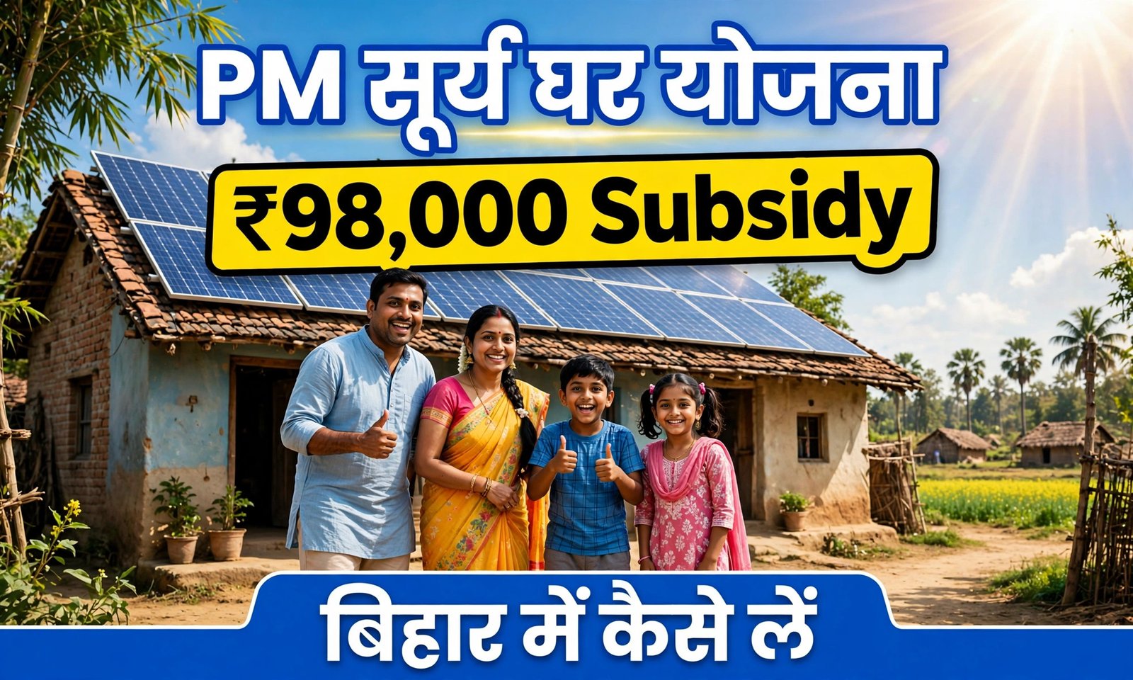 PM Surya Ghar Yojana Bihar 2026: ₹98,000 Subsidy कैसे लें, 20 नवंबर Target