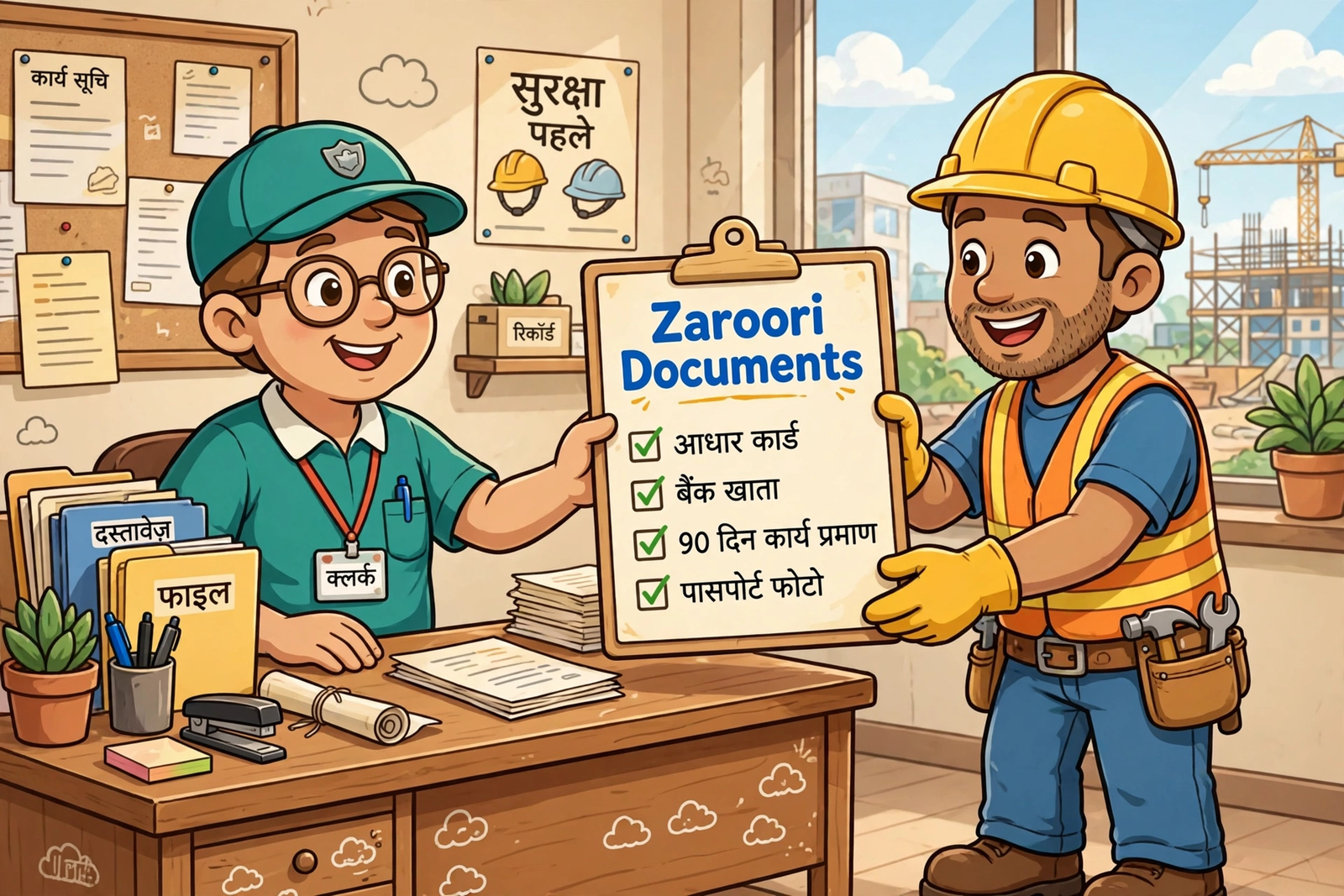labour card documents list aadhaar bank khata 90 din karya praman hindi