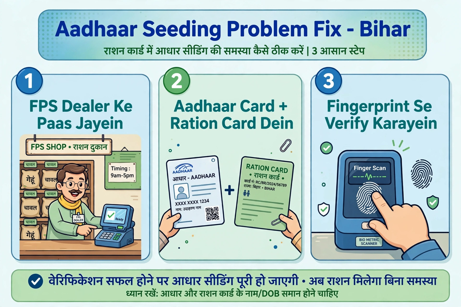aadhaar seeding ration card problem fix bihar hindi