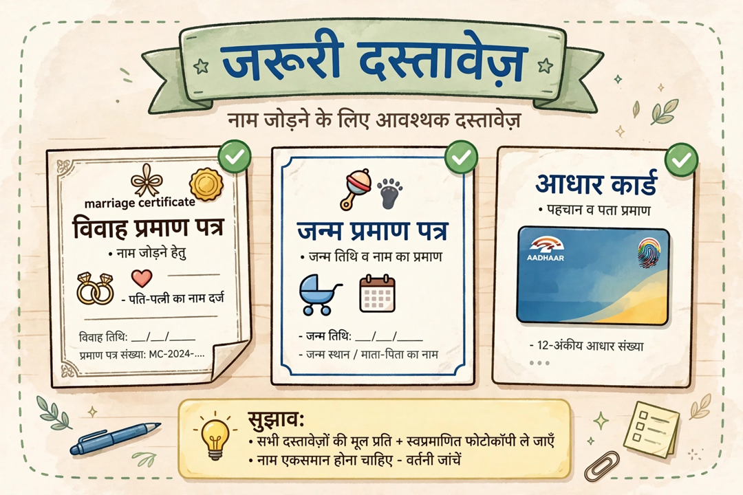 ration card naam jodne ke documents hindi