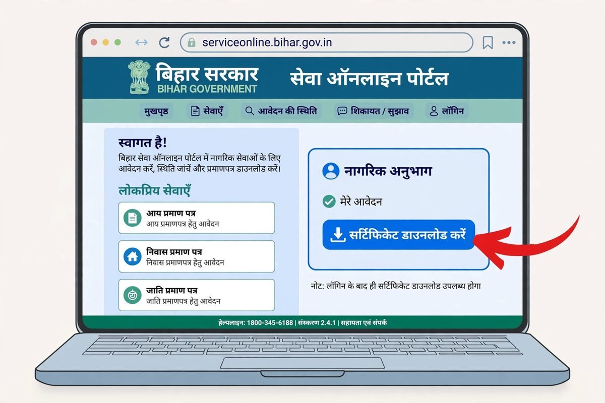 RTPS पोर्टल पर सर्टिफिकेट डाउनलोड बटन कहां मिलेगा