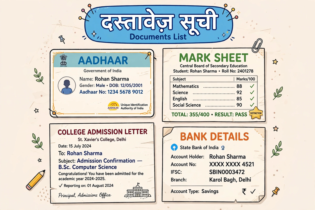 student credit card documents list hindi