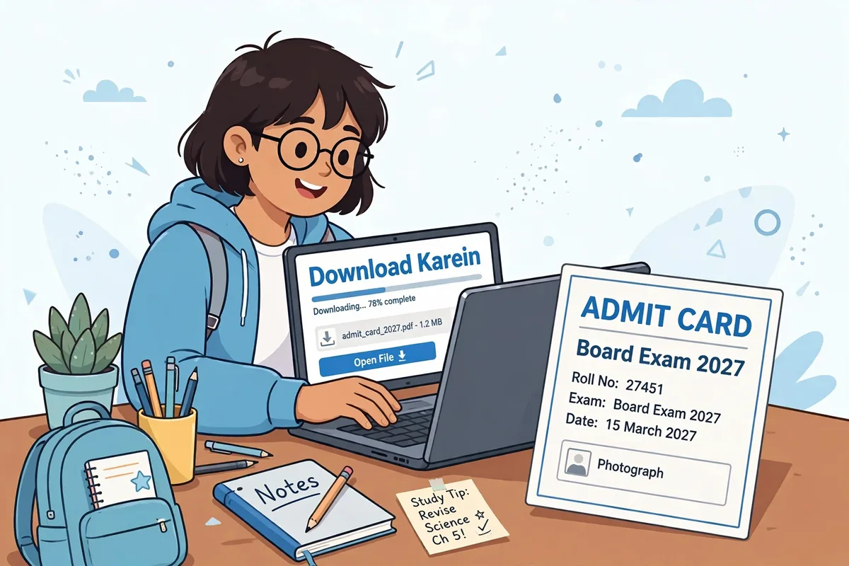 BSEB Dummy Admit Card 2027 Download Karein - छात्र लैपटॉप पर एडमिट कार्ड डाउनलोड करते हुए