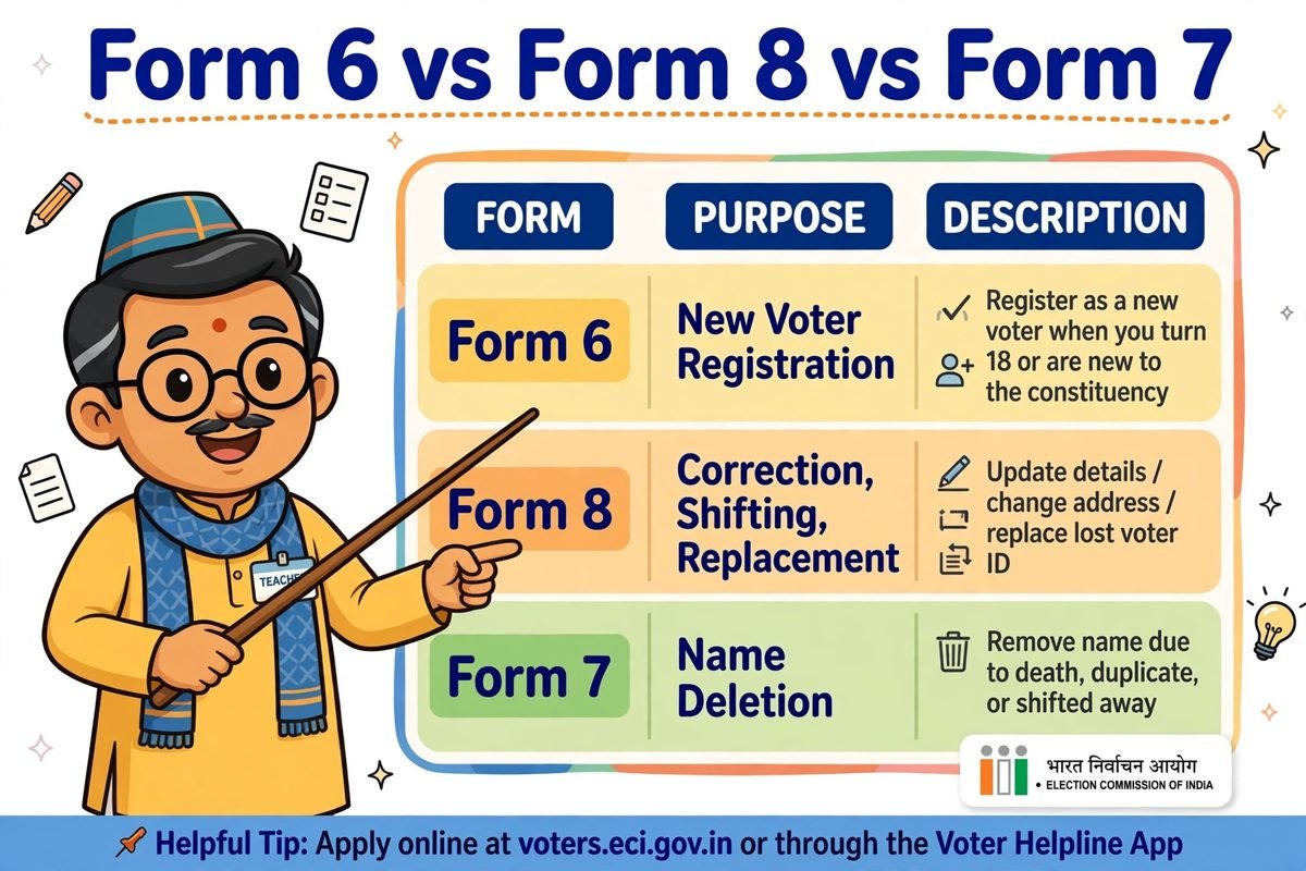 Voter id card online apply bihar form 6 vs form 8 comparison chart