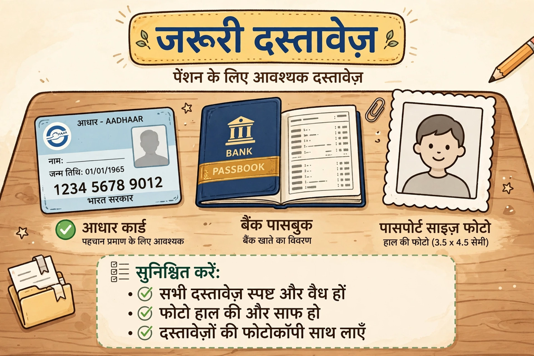 vridha pension documents list aadhaar bank hindi